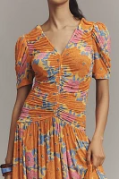 Farm Rio x Anthropologie Short-Sleeve V-Neck Ruched Midi Dress