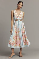Farm Rio x Anthropologie Linen Blend V-Neck Cutout Midi Dress
