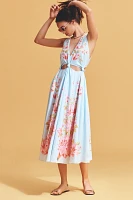 Farm Rio x Anthropologie Linen Blend V-Neck Cutout Midi Dress