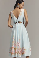Farm Rio x Anthropologie Linen Blend V-Neck Cutout Midi Dress