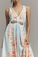 Farm Rio x Anthropologie Linen Blend V-Neck Cutout Midi Dress