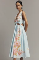 Farm Rio x Anthropologie Linen Blend V-Neck Cutout Midi Dress