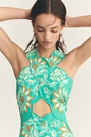 Farm Rio x Anthropologie Scalloped Halter Linen Blend Dress