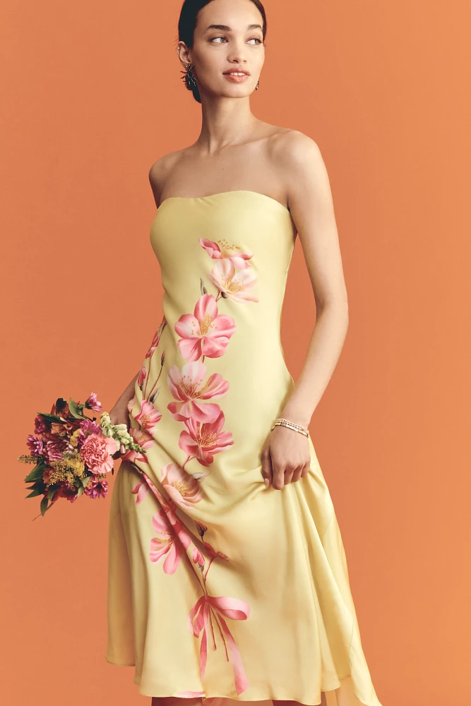 Farm Rio x Anthropologie Strapless Printed Midi Slip Dress