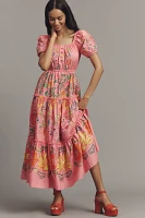 Farm Rio x Anthropologie Tiered Puff-Sleeve Midi Dress