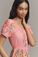 Farm Rio x Anthropologie Tiered Puff-Sleeve Midi Dress