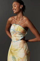 Farm Rio x Anthropologie Floral Printed Linen Blend Halter Midi Dress