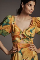 Farm Rio x Anthropologie Linen Blend Short-Sleeve Cutout Printed Midi Dress