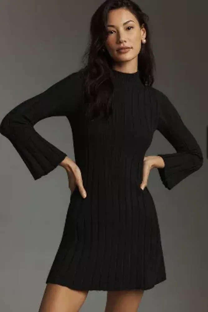 By Anthropologie Long-Sleeve A-Line Sweater Mini Dress
