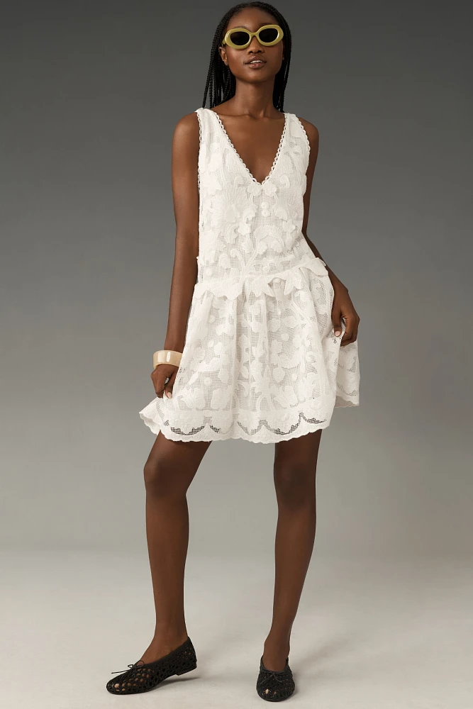 By Anthropologie Sleeveless V-Neck Lace Swing Mini Dress