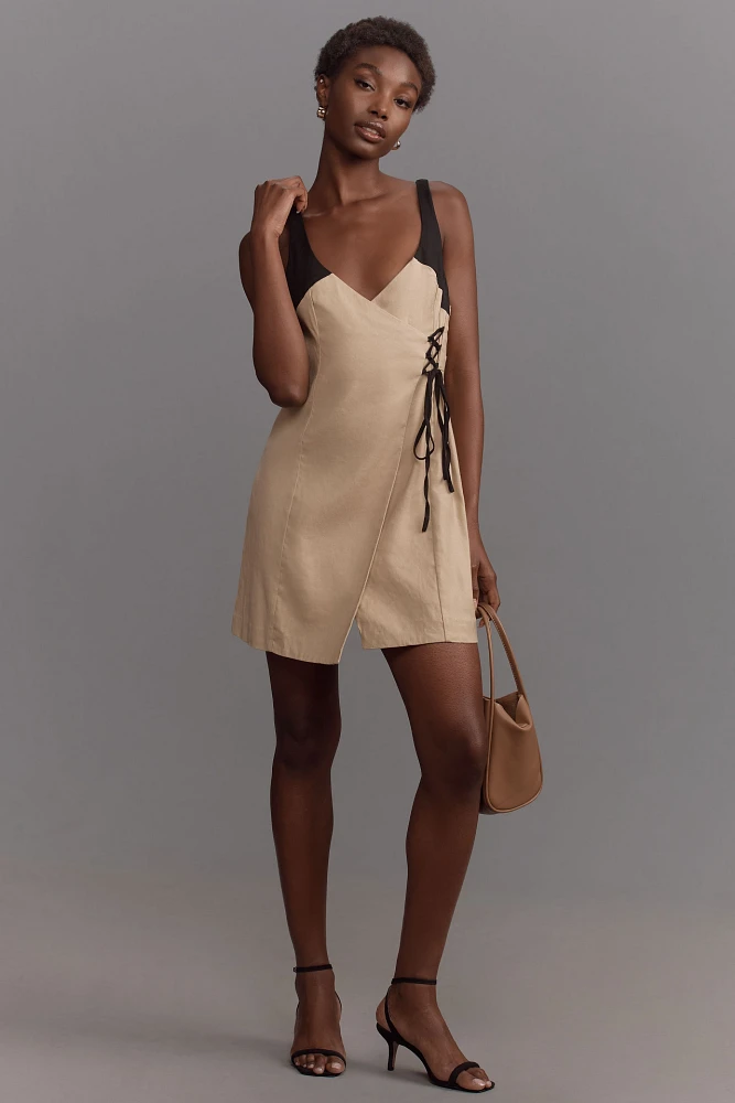 By Anthropologie Sleeveless Linen Wrap Mini Dress