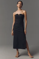 By Anthropologie Strapless Linen Plunge-Neck Midi Dress