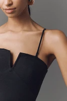 By Anthropologie Strapless Linen Plunge-Neck Midi Dress
