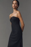 By Anthropologie Strapless Linen Plunge-Neck Midi Dress