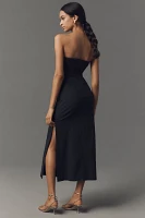 By Anthropologie Strapless Linen Plunge-Neck Midi Dress