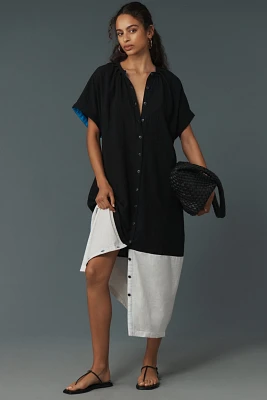 By Anthropologie Short-Sleeve Collared Linen Maxi Shirt Dress