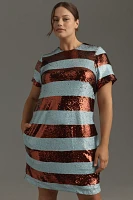 Maeve Short-Sleeve Sequin Striped Mini Dress