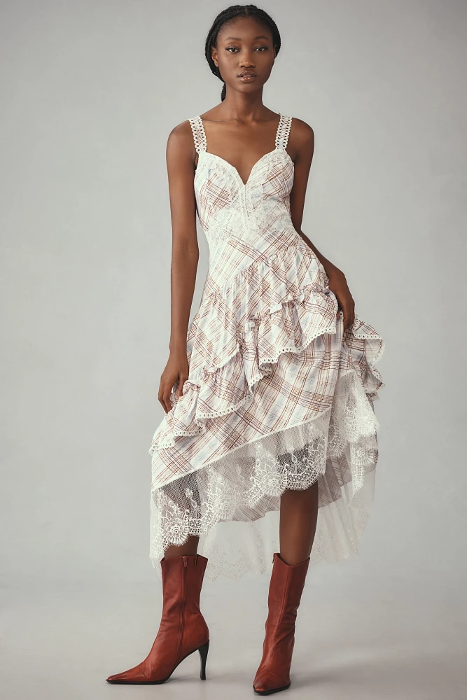 The Bobbi Asymmetrical Ruffle Tiered Midi Dress