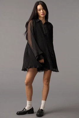 Maeve Long-Sleeve Pleated Mini Shirt Dress