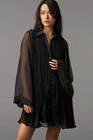 Maeve Long-Sleeve Pleated Mini Shirt Dress