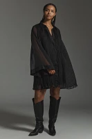 Maeve Long-Sleeve Pleated Mini Shirt Dress