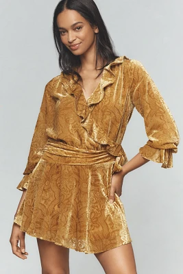 By Anthropologie V-Neck Velvet Mini Dress