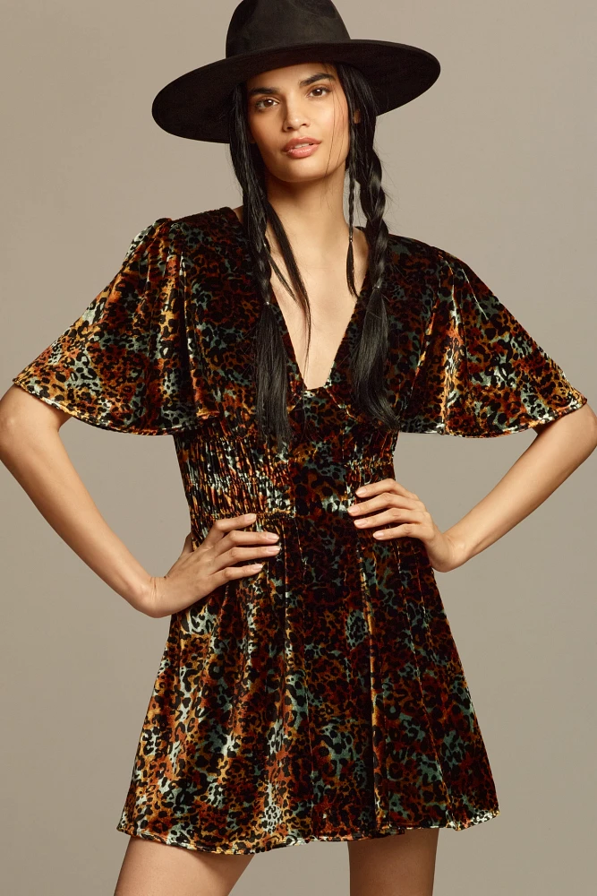 By Anthropologie Short-Sleeve Velvet Mini Dress