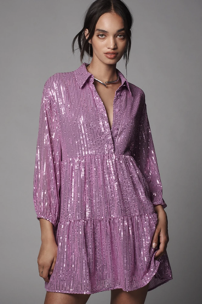 The Bettina Tiered Shirt Dress by Maeve: Mini Sequin Edition