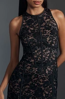 By Anthropologie Halter Lace Slim Midi Dress