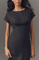 Maeve Short-Sleeve Linen Wrap-Back Slim Midi Dress