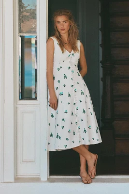 By Anthropologie Sleeveless V-Neck Button-Front Midi Dress