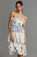Maeve Linen Blend Strapless Ruffle Tiered Knee-Length Dress