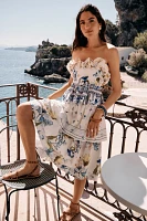 Maeve Linen Blend Strapless Ruffle Tiered Knee-Length Dress