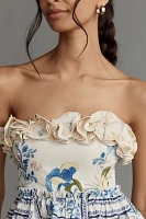 Maeve Linen Blend Strapless Ruffle Tiered Knee-Length Dress
