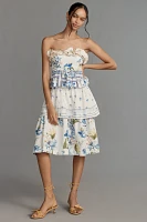 Maeve Linen Blend Strapless Ruffle Tiered Knee-Length Dress