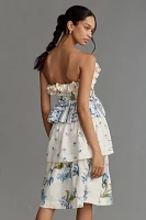 Maeve Linen Blend Strapless Ruffle Tiered Knee-Length Dress