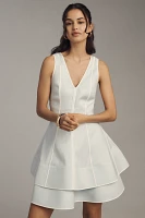 Maeve Linen Blend Sleeveless V-Neck Layered-Hem Mini Dress