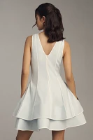 Maeve Linen Blend Sleeveless V-Neck Layered-Hem Mini Dress