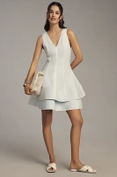 Maeve Linen Blend Sleeveless V-Neck Layered-Hem Mini Dress