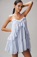 By Anthropologie Tiered Ruffle Silk Mini Dress
