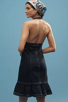 Pilcro Halter Deep-V Seamed Open-Back Mini Dress