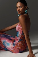 The Soleil Slim Strapless Ruched Mesh Dress