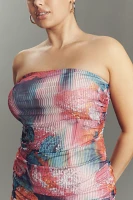 The Soleil Slim Strapless Ruched Mesh Dress