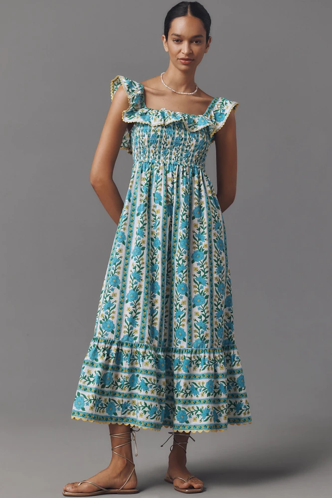 Pink City Prints Carrie Sleeveless Ruffled Midi Dress