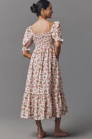 Pink City Prints Simone Puff-Sleeve Square-Neck Midi Dress