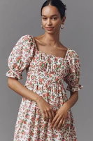 Pink City Prints Simone Puff-Sleeve Square-Neck Midi Dress
