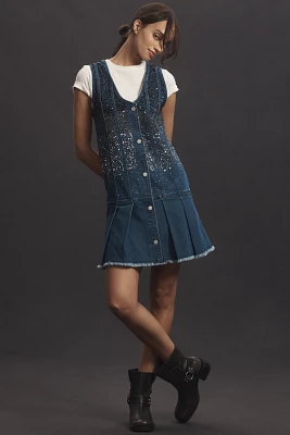 Pilcro Sparkle Denim Button-Front Mini Dress