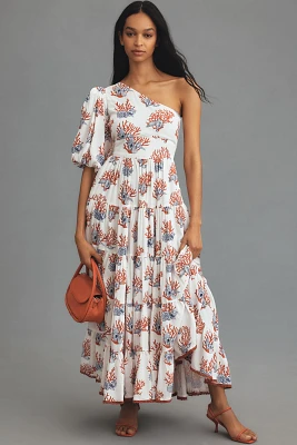 Priya Israni Puff One-Shoulder Belted Maxi Dress