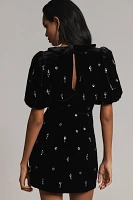 Maeve Short-Sleeve V-Neck Embellished Mini Dress