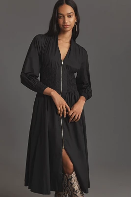 The Tommie Smocked Front-Zip Shirt Dress: Long-Sleeve Edition